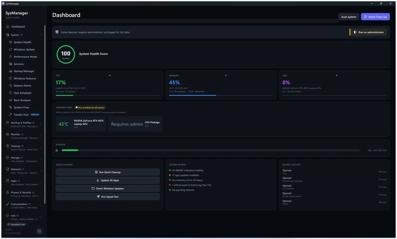 System Manager Screenshot